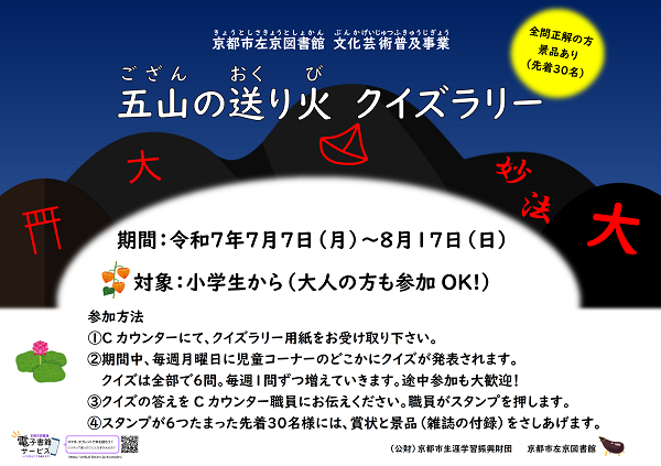 五山の送り火クイズラリーのポスターです